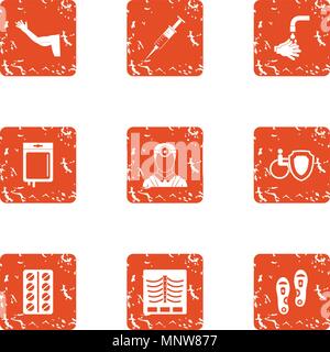 Pilule icons set, grunge style Stock Vector