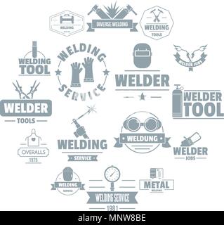 Welding logo icons set, simple style Stock Vector
