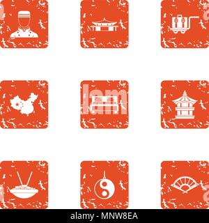 Redeploy icons set, grunge style Stock Vector