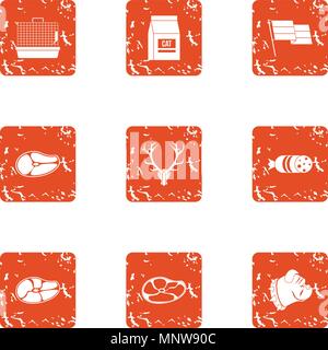 Animal diet icons set, grunge style Stock Vector