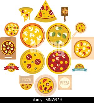 Pizza icons set in flat style Stock Vector