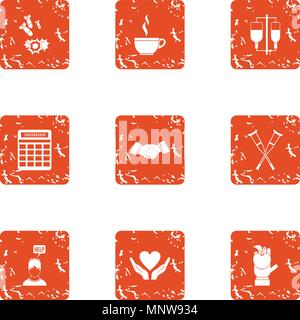 Handout icons set, grunge style Stock Vector