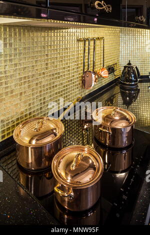 kitchen copper utensils Interior of modern Stock Photo