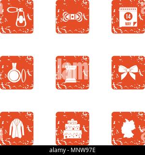 Passion carnival icons set, grunge style Stock Vector
