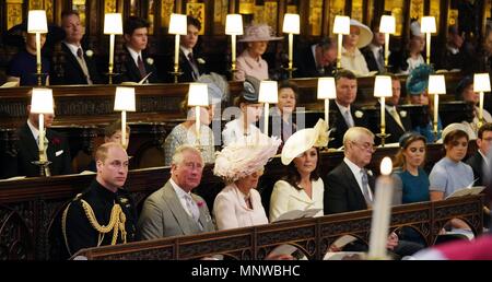 (180519) -- WINDSOR, mayo 19, 2018 (Xinhua) -- (De izq. a der., frente) El prÃncipe Gullermo, duque de Cambridge, el prÃncipe Carlos, de Gales, y su esposa Camila, duquesa de Cornualles, Catalina, duquesa de Cambridge, el prÃncipe AndrÃ©s, Duque de York, la princesa Beatriz, de York, y la princesa Eugenia, de York, asisten a la boda real del prÃncipe Enrique y Meghan Markle, en la capilla de San Jorge en el Castillo de Windsor, en Windsor, Reino Unido, el 19 de mayo de 2018.  Cordon Press Stock Photo