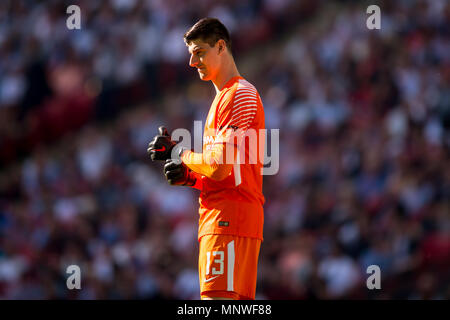 Thibaut Courtois of Chelsea during the The FA Cup Final match between Chelsea and Manchester United at Wembley Stadium, London, England on 19 May 2018. Stock Photo