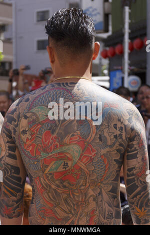 Back View Of Full Tattooed Body Of Yakuza Gang Member Walking Down The  Streets Of Tokyo During Sanja Matsuri Festival Stock Photo - Download Image  Now - iStock