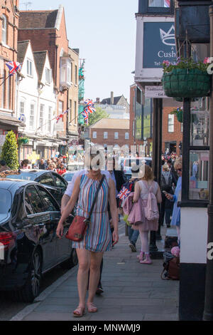 Eton High Street gridlocked with queues of taxis to collect visitors after Royal Wedding at Windsor Castle. Stock Photo