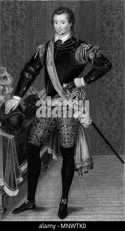 . Depicted person: Robert Dudley English: Sir Robert Dudley (1574–1649), English explorer and cartographer 1590s; engraving from a portrait by Nicholas Hilliard.     1067 Robert Dudley, styled Earl of Warwick Stock Photo