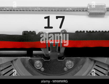17 Number text written by an old typewriter on white sheet Stock Photo ...