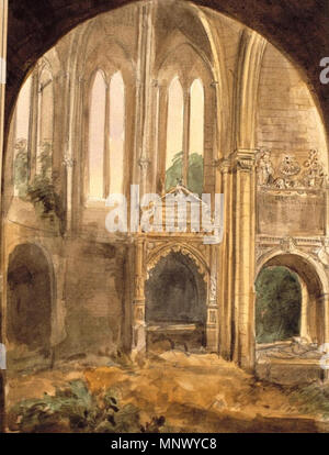 . Español: Ruinas del interior de la iglesia del desaparecido monasterio de San Francisco de Burgos, provincia de Burgos, (España). El grabado pertenece a la colección del Museo Lázaro Galdiano de Madrid. circa 1850. Valentín Carderera (1796-1880) 1078 Ruinas de la iglesia del monasterio de San Francisco de Burgos (Hacia 1850) Stock Photo