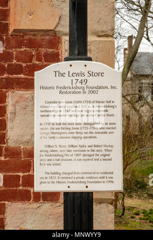 The Fielding Lewis Store, 1200 Caroline Street, Fredericksburg, Virginia Stock Photo