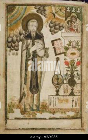. English: The manuscript of the Georgian Lexicon by Sulkhan-Saba Orbeliani with the portrait of the author . 1730. Unknown 1082 S4748 1730 c.sityvis kona 7v Stock Photo