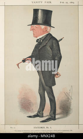 . Statesmen No.4: Caricature of The Rt Hon Robert Lowe. Caption reads: 'An enemy to democracy, yet a professor of liberal principles, which tend to democracy; the combination will one day make him Prime Minister of England [sic]'. 27 February 1869. 'Ape'   Carlo Pellegrini  (1839–1889)     Alternative names Singe, Ape  Description Italian artist and caricaturist  Date of birth/death 25 March 1839 22 January 1889  Location of birth/death Capua London  Work location London  Authority control  : Q935877 VIAF: 91408204 ISNI: 0000 0001 1684 9584 ULAN: 500106277 LCCN: n94116782 NLA: 35070756 WorldCa Stock Photo