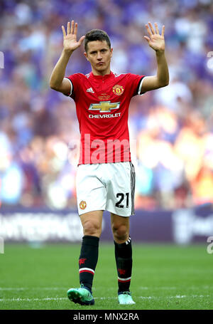 Manchester United's Ander Herrera acknowledges the fans after the Emirates FA Cup Final at Wembley Stadium, London. PRESS ASSOCIATION Photo. Picture date: Saturday May 19, 2018. See PA story SOCCER FA Cup. Photo credit should read: Nick Potts/PA Wire. RESTRICTIONS: No use with unauthorised audio, video, data, fixture lists, club/league logos or 'live' services. Online in-match use limited to 75 images, no video emulation. No use in betting, games or single club/league/player publications. Stock Photo