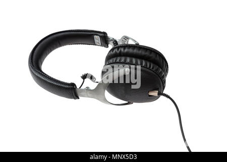 Black headphones set isolated on white background Stock Photo