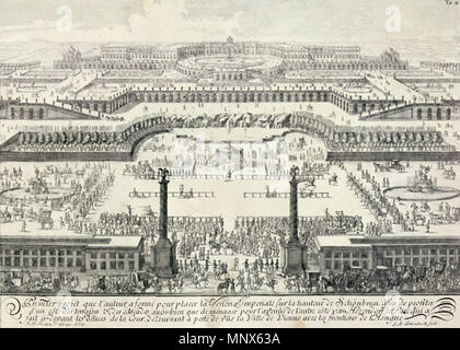 . Drawing of Architecture, copperplate engraving, very probably from 'Entwurf einer historischen Architektur'. Shows Fischer v. Erlach's first design for Schönbrunn Palace, 1688, which was not financially affordable.    This media shows the protected monument with the number 128858 in Austria. (commons, de)      This media shows the protected monument with the number 114069 in Austria. (commons, de)   . 1721.   Johann Bernhard Fischer von Erlach  (1656–1723)     Alternative names Fischer, Johann Bernhard (until 1696)  Description Austrian architect and sculptor  Date of birth/death 20 July 165 Stock Photo