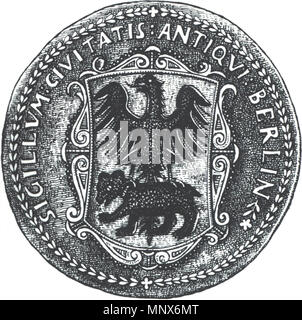 . Deutsch: Das Siegel der Stadt Berlin von 1700, sigillum civtatis antiqui berlin – Siegel der Altstadt Berlin. English: Seal of Berlin from 1700. 1700. scan Jwnabd 1107 Seal Berlin 1700 Stock Photo