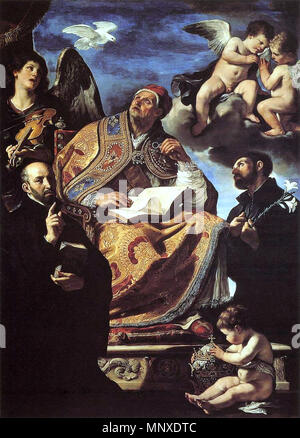 Saint Gregory the Great with Jesuit Saints .  English: St Gregory the Great with Sts Ignatius and Francis Xavier by Guercino, 1626 - National Gallery, London . 1626.   1136 St Gregory the Great with Sts Ignatius and Francis Xavier by Guercino, 1626 Stock Photo