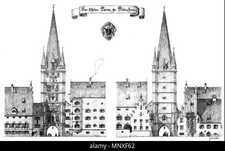 . Deutsch: Abb. 35. Der schöne Turm (links = Innenansicht; rechts = Außenansicht). 1910.   Gustav Steinlein  (1864–1929)    Description German architect  Date of birth/death 14 June 1864 1929?  Work location Munich  Authority control  : Q18511669 VIAF: 55204698 GND: 128655224 1142 Steinlein 36a Stock Photo