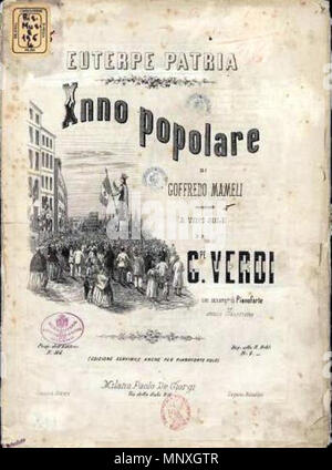 . English: Cover of the score for Giuseppe Verdi's secular hymn 'Suona la tromba', published in Milan, in 1868 by Paolo De Giorgi . 1868. Composer Giuseppe Verdi (1813–1901), Cover artist unknown 1151 Suona la tromba score Stock Photo