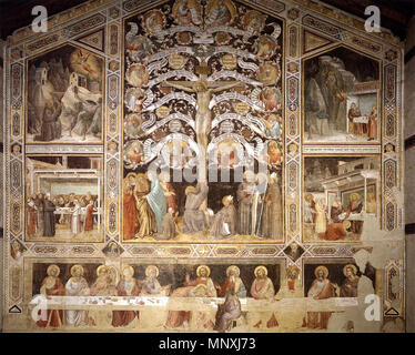 Last Supper, Tree of Life and Four Miracle Scenes   1360s.   1157 Taddeo Gaddi - Last Supper, Tree of Life and Four Miracle Scenes - WGA08387 Stock Photo