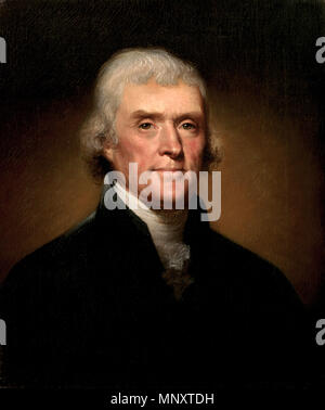 . Portrait of Thomas Jefferson by Rembrandt Peale in 1800. 1800.   Rembrandt Peale  (1778–1860)     Alternative names Peale; rembrand peale; peale rembrandt  Description American painter and curator  Date of birth/death 22 February 1778 3 October 1860  Location of birth/death Bucks County Philadelphia  Authority control  : Q375926 VIAF: 27334932 ISNI: 0000 0001 1611 4561 ULAN: 500019719 LCCN: n85813460 GND: 117692719 WorldCat 1188 Thomas Jefferson by Rembrandt Peale, 1800 Stock Photo
