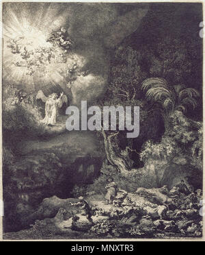 The Angel Appearing to the Shepherds   1634.   1052 Rembrandt van Rijn - The Angel Appearing to the Shepherds Stock Photo