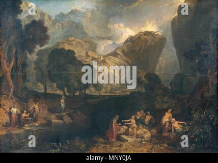Deutsch: Landschaft mit dem Garten des Hesperides English: The Goddess of Discord Choosing the Apple of Contention in the Garden of the Hesperides.   1806 or earlier (first exhibit in 1806).   1208 Turner, Joseph Mallord William - The Goddess of Discord Choosing the Apple of Contention in the Garden of the Hesperides - c. 1806