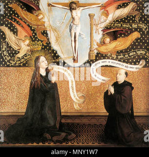 Christ on the Cross with Mary as Intercessor and a Donor   between 1420 and 1430.   1214 Unknown painter - Christ on the Cross with Mary as Intercessor and a Donor - WGA23563 Stock Photo