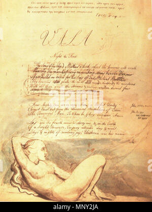 . English: Vala, or Four Zoas Page 3 . 25 March 2013, 23:29:28.   William Blake  (1757–1827)       Alternative names W. Blake; Uil'iam Bleik  Description British painter, poet, writer, theologian, collector and engraver  Date of birth/death 28 November 1757 12 August 1827  Location of birth/death Broadwick Street Charing Cross  Work location London  Authority control  : Q41513 VIAF: 54144439 ISNI: 0000 0001 2096 135X ULAN: 500012489 LCCN: n78095331 NLA: 35019221 WorldCat 1218 Vala, or Four Zoas Page 3 Stock Photo