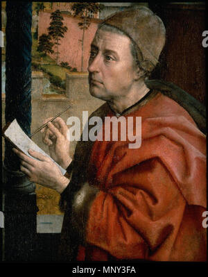 «°¾   Saint Luke Drawing the Virgin . Detail from Rogier van der Weyden, Saint Luke Drawing the Virgin, Boston Museum of Fine Arts . 1435.   1222 Van der Weyden, Saint Luke Drawing the Virgin, Luke detail Stock Photo