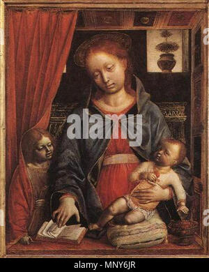 English: Madonna and Child with an Angel   between 1479 and 1480.   1239 Vincenzo Foppa - Madonna and Child with an Angel - WGA08005 Stock Photo