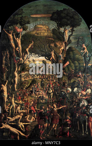 English: Crucifixion and Apotheosis of the Ten Thousand Martyrs . Crucifixion and Apotheosis of the Ten Thousand Martyrs . 1515.   1242 Vittore carpaccio, Crucifixion and Apotheosis of the Ten Thousand Martyrs Stock Photo