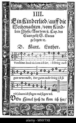 . English: Luther's Christmas hymn Vom Himmel hoch in a print from 1567, Digital Image Archive, Pitts Theology Library, Candler School of Theology, Emory University . 1567. Unknown 1245 VomHimmel00007012 Stock Photo