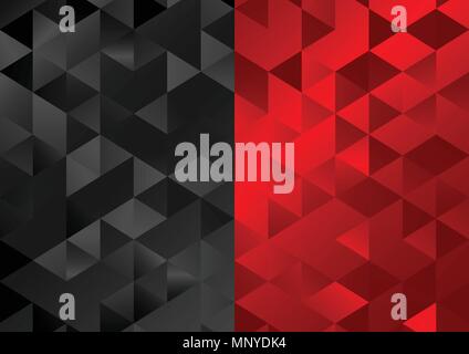 Red and black low poly triangles mosaic background. Vector tech geometric design Stock Vector