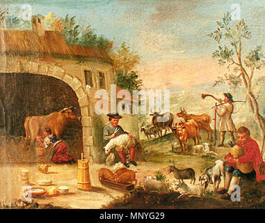 . English: Late 18th-century educational picture board from the school of Zlatá Koruna (near Český Krumlov). Livestock . 18th century. Anonymous 1284 Zlata Koruna Livestock care Stock Photo