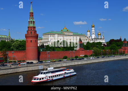 Moscow, Russia - May 12. 2018. Pleasure boats on river near the Kremlin Stock Photo