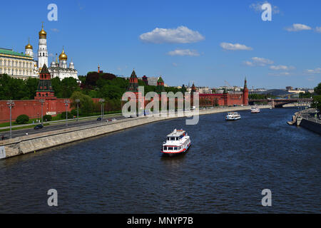 Moscow, Russia - May 12. 2018. boats on river near the Kremlin Stock Photo