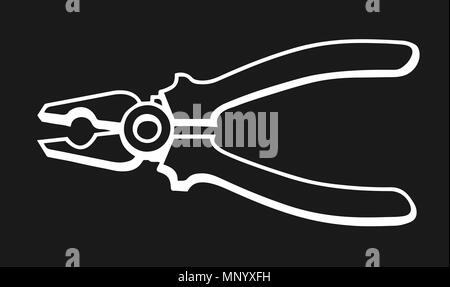Pliers. Hand drawn in a graphic style. Vintage vector sketch illustration for info graphic, poster, web. Isolated on black background Stock Vector