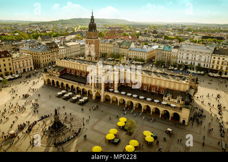 Panorama of Main Market Square in Krakow, Poland Stock Photo