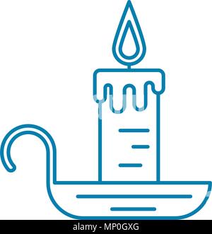 Candle with candlestick linear icon concept. Candle with candlestick line vector sign, symbol, illustration. Stock Vector