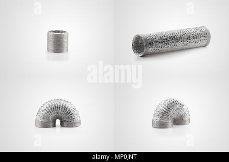 flexible air duct made of aluminum foil on white background. series from different angles Stock Photo