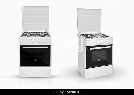 modern household kitchen oven in two review provisions on a white background Stock Photo