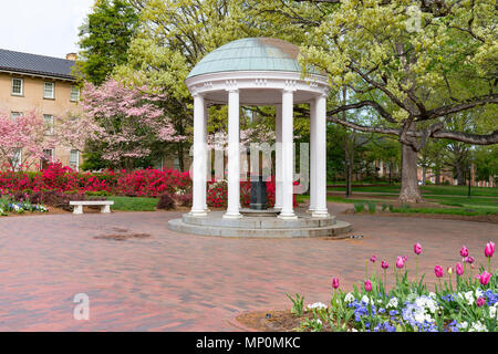 Flowers Bloom in Spring at the Old Well Rotunda at University of North Carolina in Chapel Hill Stock Photo