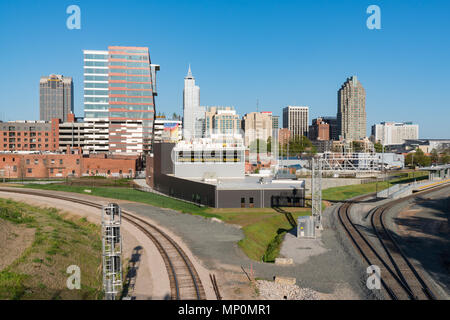 RALEIGH, NC - APRIL 17, 2018: Raleigh, North Carolina Skyline from the Boylan Avenue Bridge Stock Photo