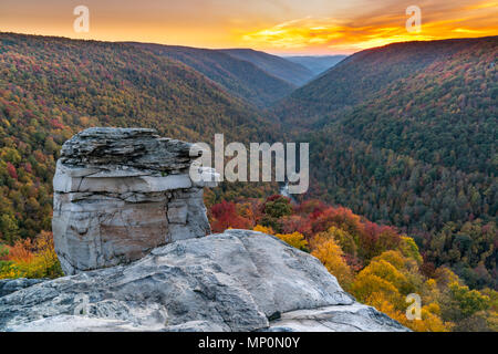 Sunset at Lindy Point over Blackwater Canyon in Blackwater Falls State Park, West Virginia Stock Photo