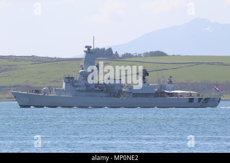 HNLMS Van Amstel (F831), a Karel Doorman-class (or M-class) frigate operated by the Netherlands Navy, off Largs during Exercise Joint Warrior 18-1. Stock Photo