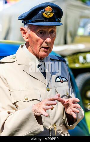 Salute to the 40s re-enactment event at Sandwich. Man wearing British Air commodore, RAF uniform, close up, outdoors, half facing. Stock Photo