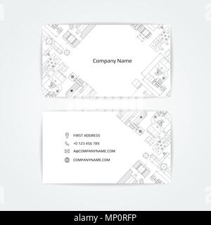 Engineering business card. Engineering drawings. vector illustration. Stock Vector